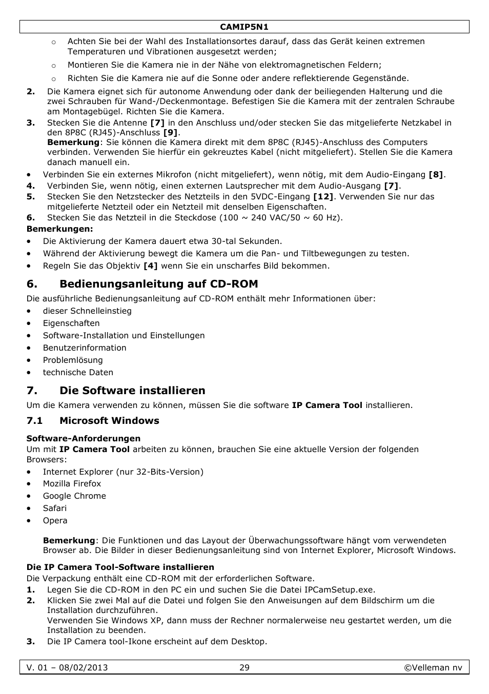 Bedienungsanleitung auf cd-rom, Die software installieren, 1 microsoft windows | Software-anforderungen, Die ip camera tool-software installieren | Velleman CAMIP5N1 Quick Installation Guide User Manual | Page 29 / 50