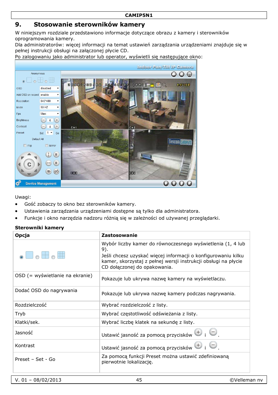 Stosowanie sterowników kamery, Sterowniki kamery | Velleman CAMIP5N1 Quick Installation Guide User Manual | Page 45 / 50