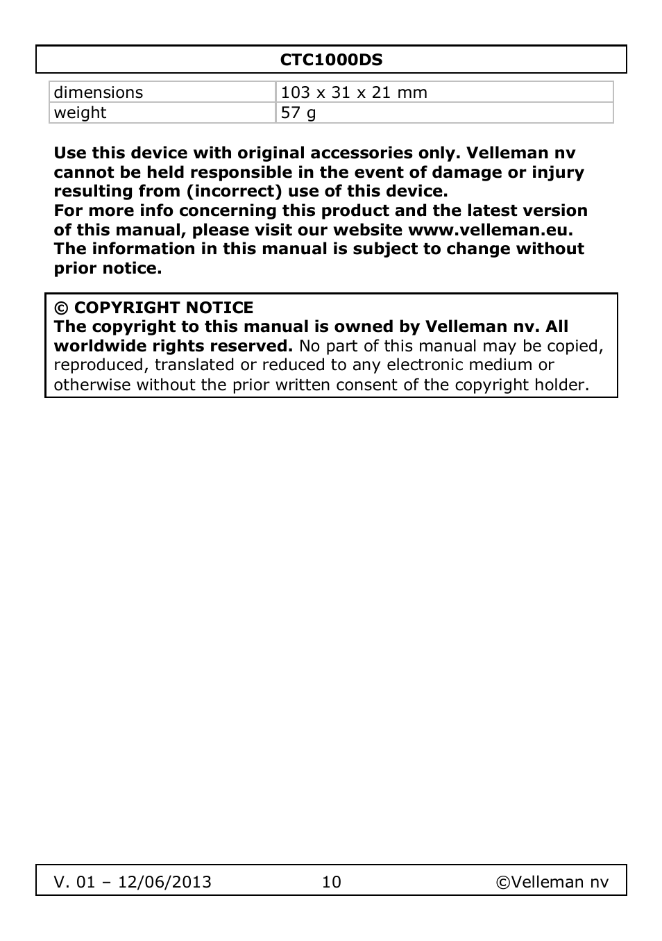 Velleman CTC1000DS User Manual | Page 10 / 61