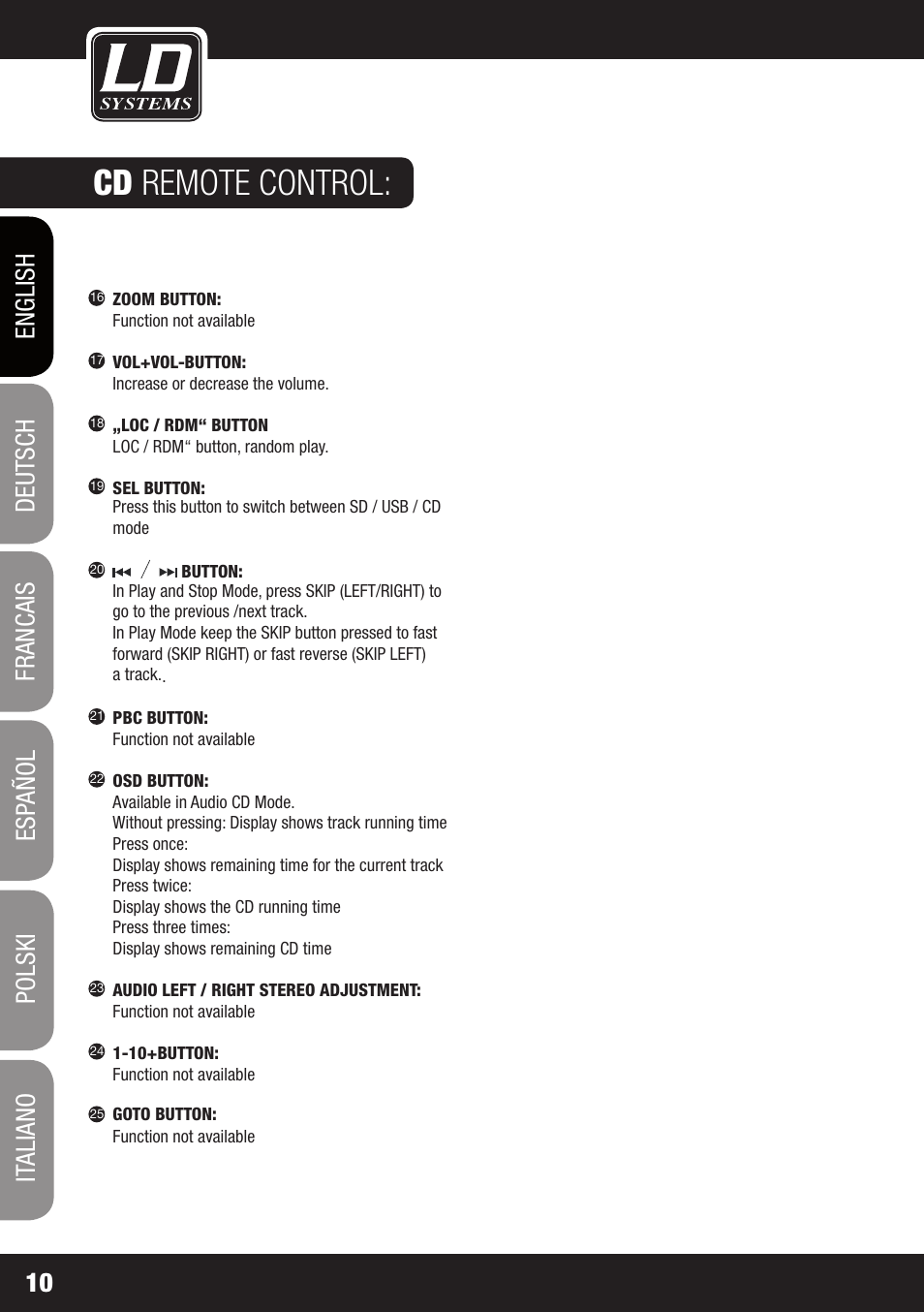 Cd remote control | Velleman LDRB65HS User Manual | Page 10 / 122
