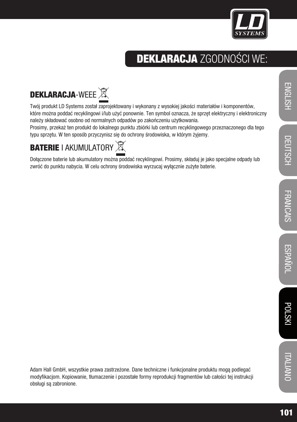 Deklaracja zgodności we | Velleman LDRB65HS User Manual | Page 101 / 122