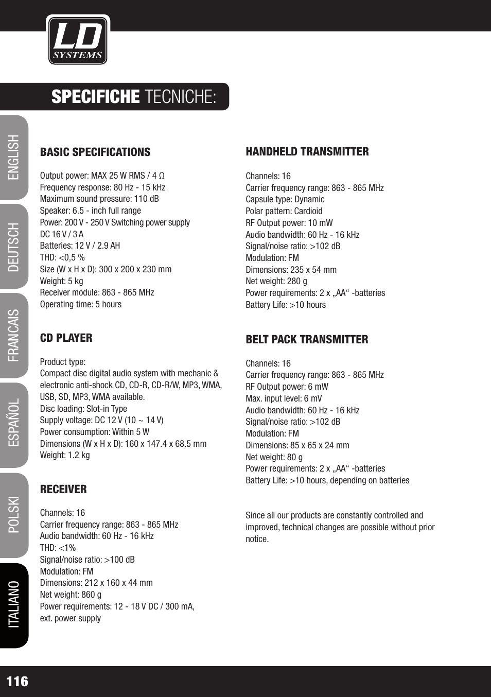 Specifiche tecniche | Velleman LDRB65HS User Manual | Page 116 / 122