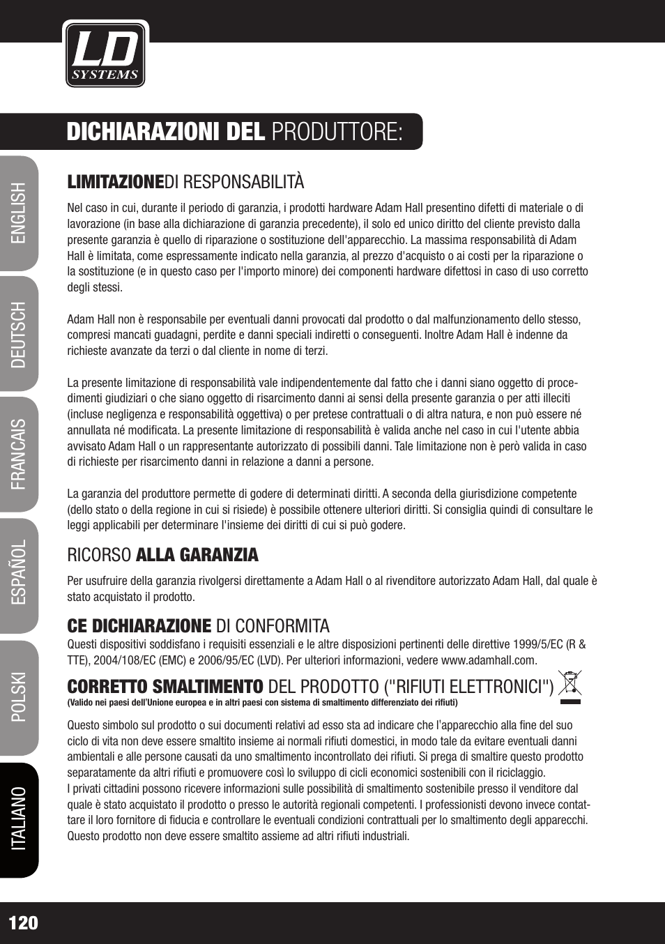 Dichiarazioni del produttore | Velleman LDRB65HS User Manual | Page 120 / 122