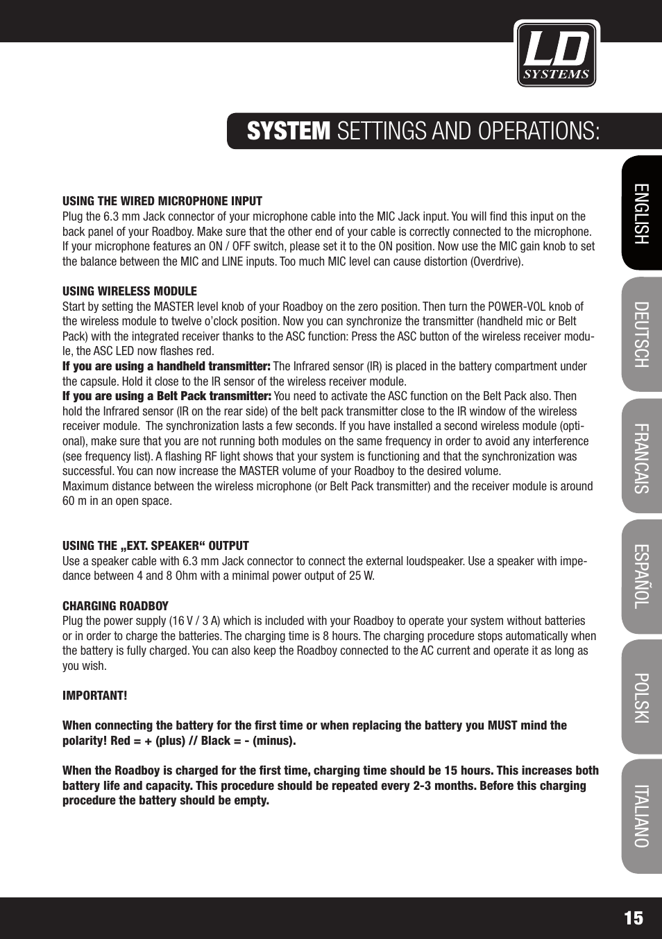 System settings and operations | Velleman LDRB65HS User Manual | Page 15 / 122
