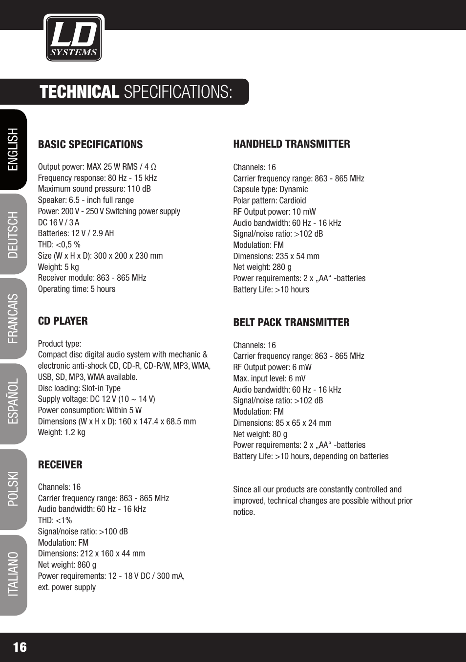 Technical specifications | Velleman LDRB65HS User Manual | Page 16 / 122