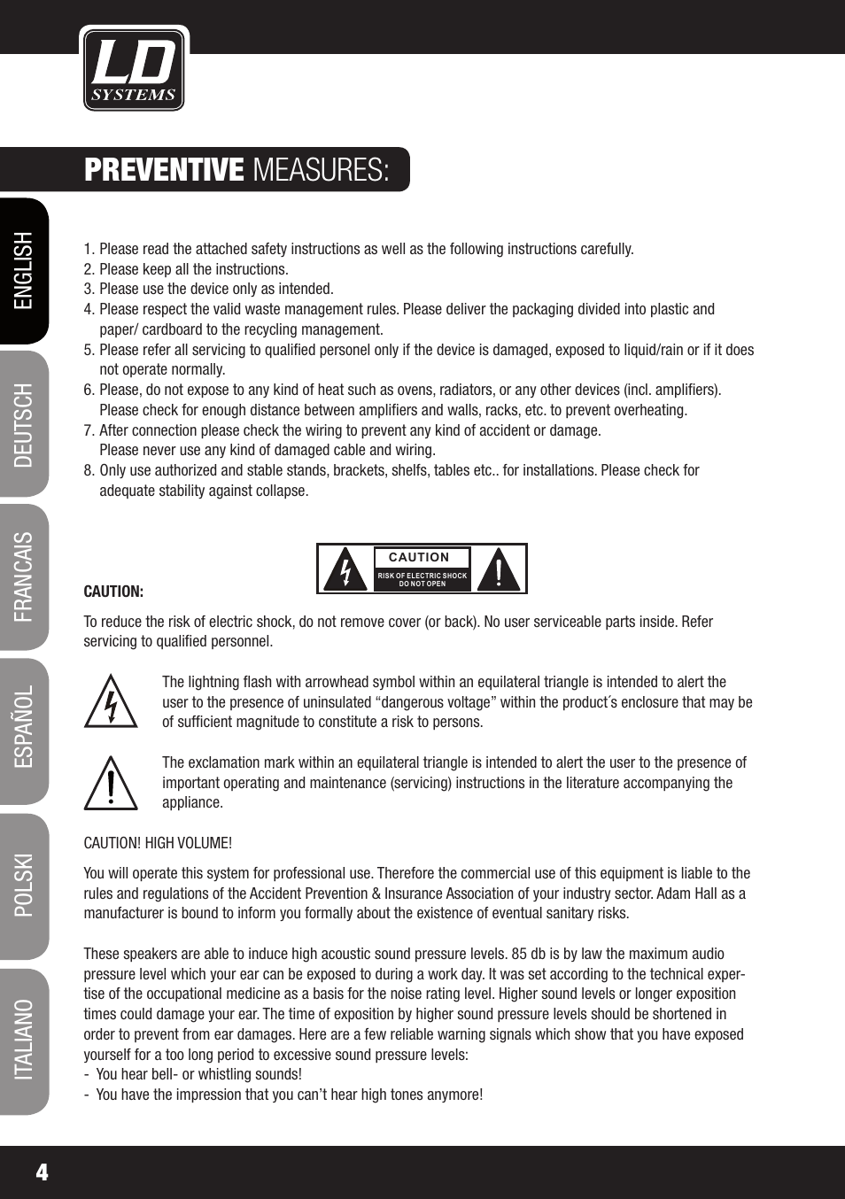 Preventive measures | Velleman LDRB65HS User Manual | Page 4 / 122