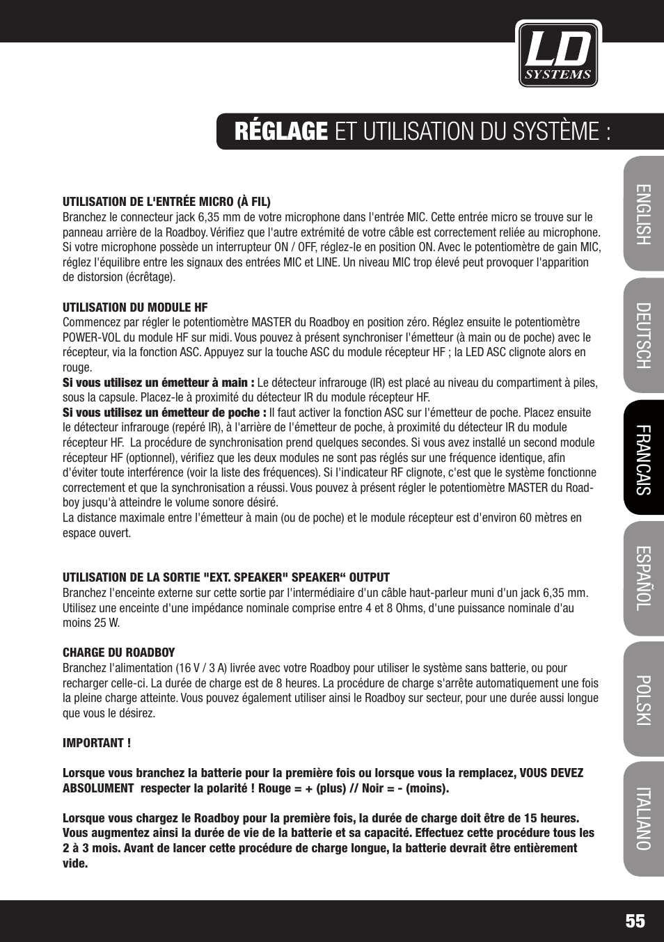 Réglage et utilisation du système | Velleman LDRB65HS User Manual | Page 55 / 122