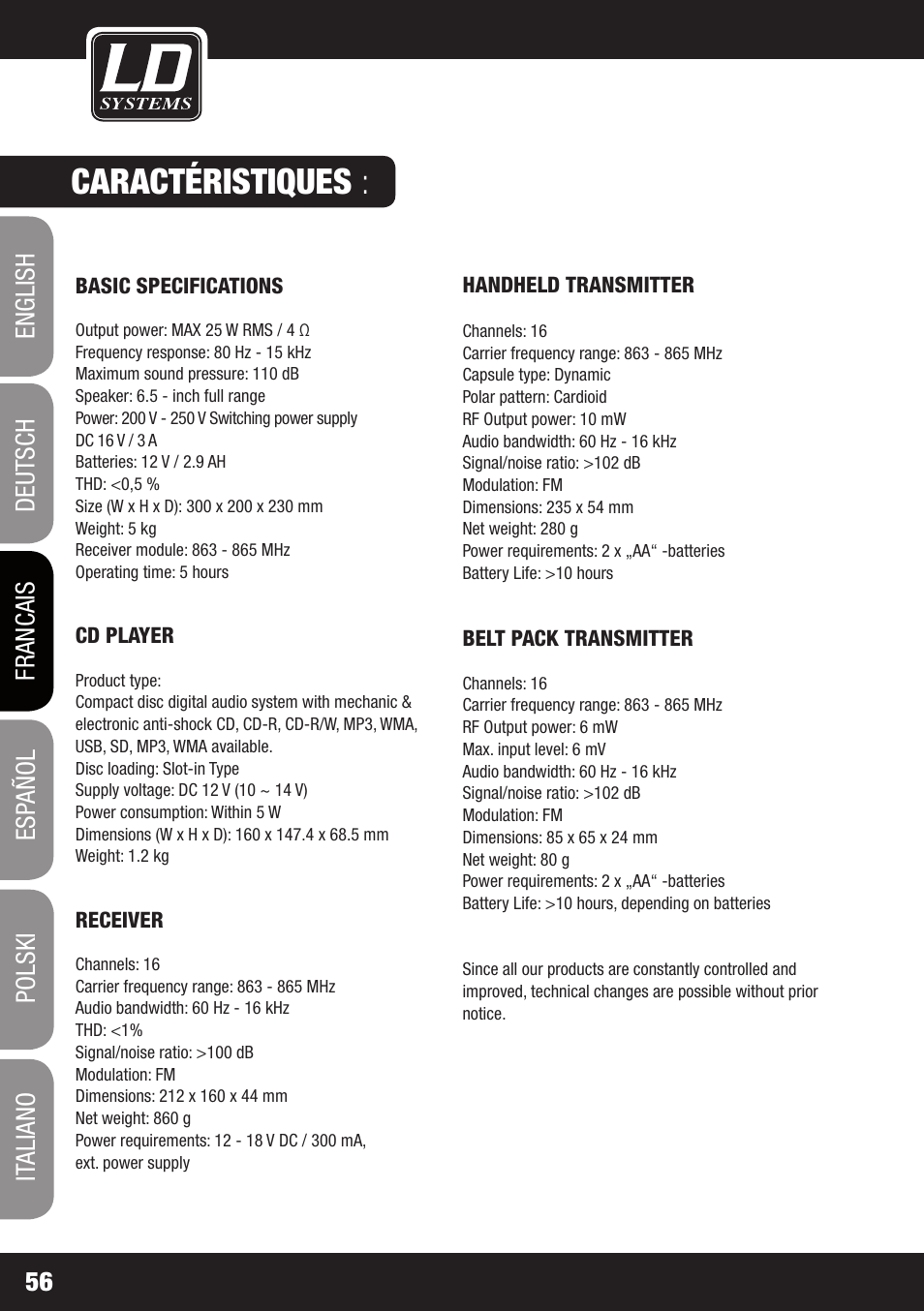 Caractéristiques | Velleman LDRB65HS User Manual | Page 56 / 122