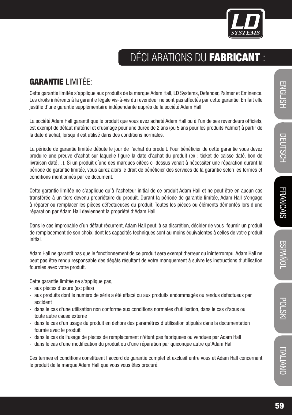 Déclarations du fabricant | Velleman LDRB65HS User Manual | Page 59 / 122