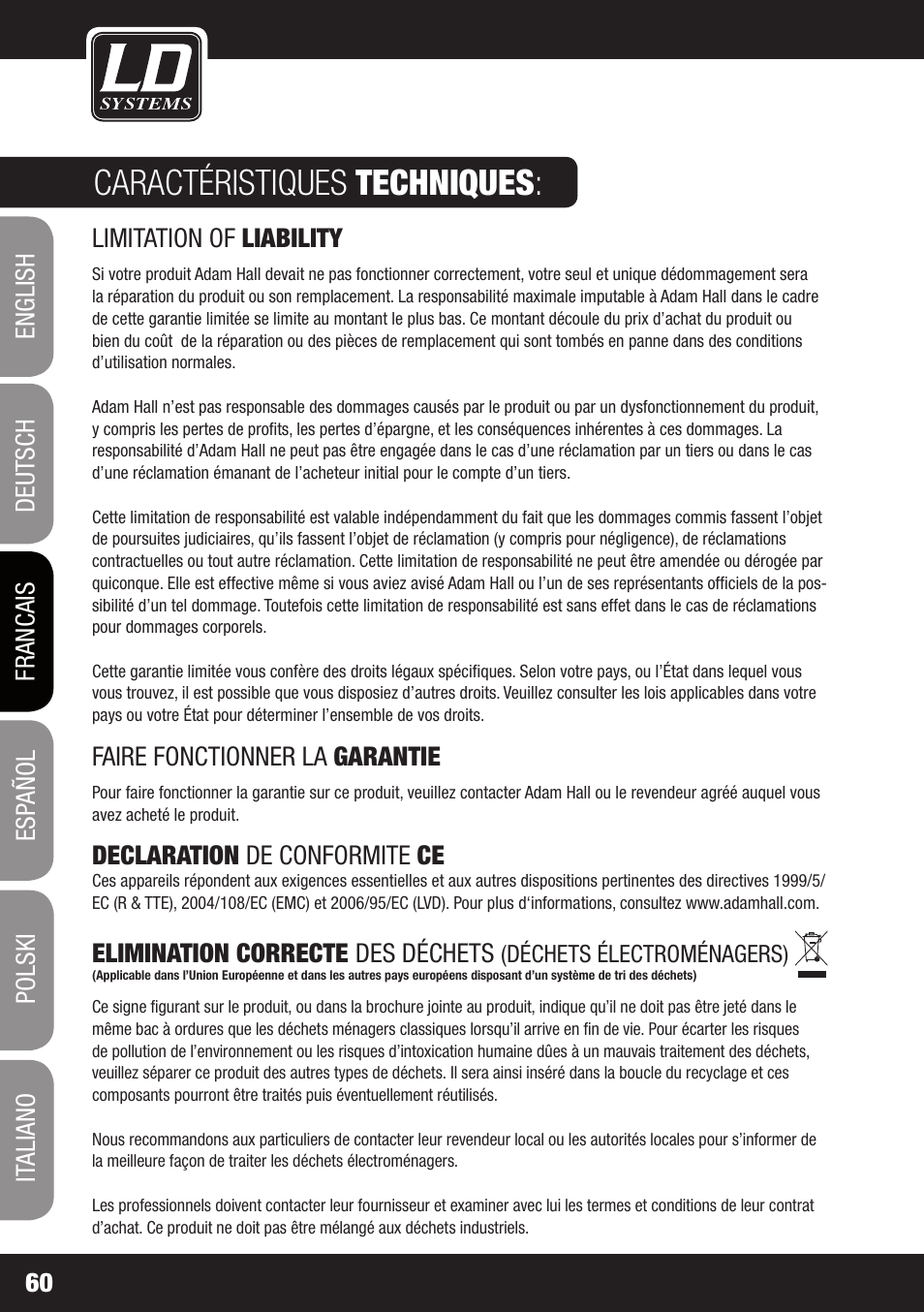 Caractéristiques techniques | Velleman LDRB65HS User Manual | Page 60 / 122