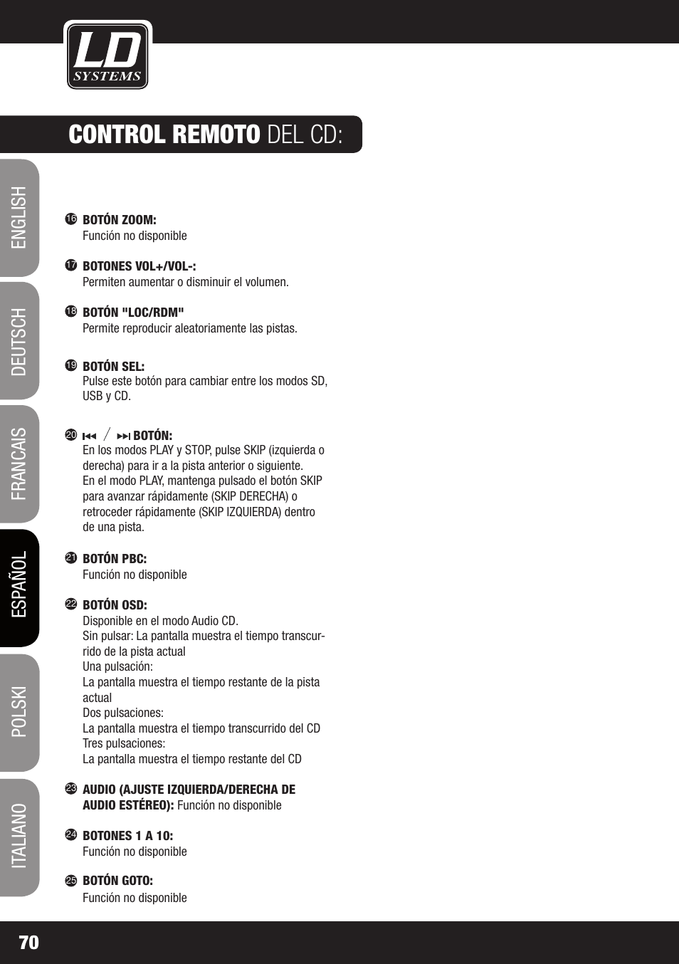 Control remoto del cd | Velleman LDRB65HS User Manual | Page 70 / 122