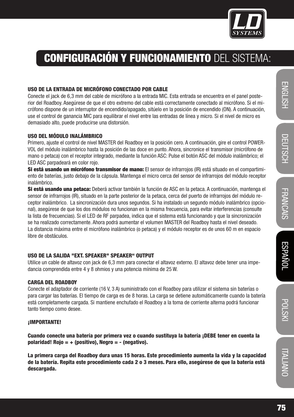 Configuración y funcionamiento del sistema | Velleman LDRB65HS User Manual | Page 75 / 122