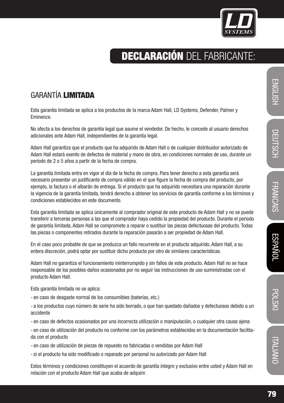 Declaración del fabricante | Velleman LDRB65HS User Manual | Page 79 / 122