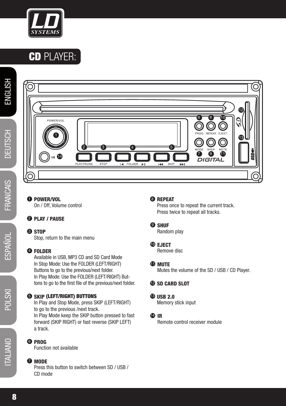 Cd player | Velleman LDRB65HS User Manual | Page 8 / 122