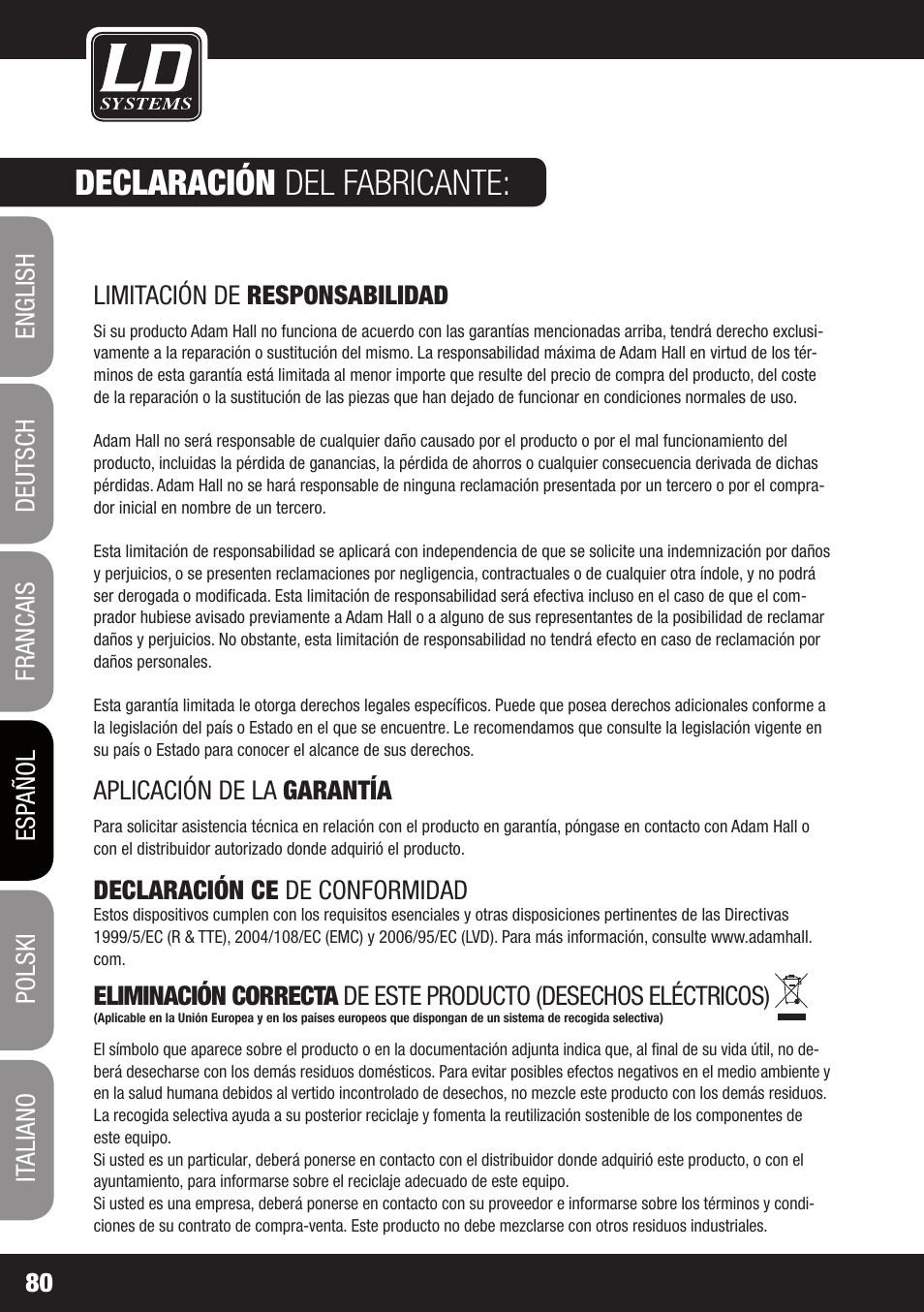 Declaración del fabricante | Velleman LDRB65HS User Manual | Page 80 / 122
