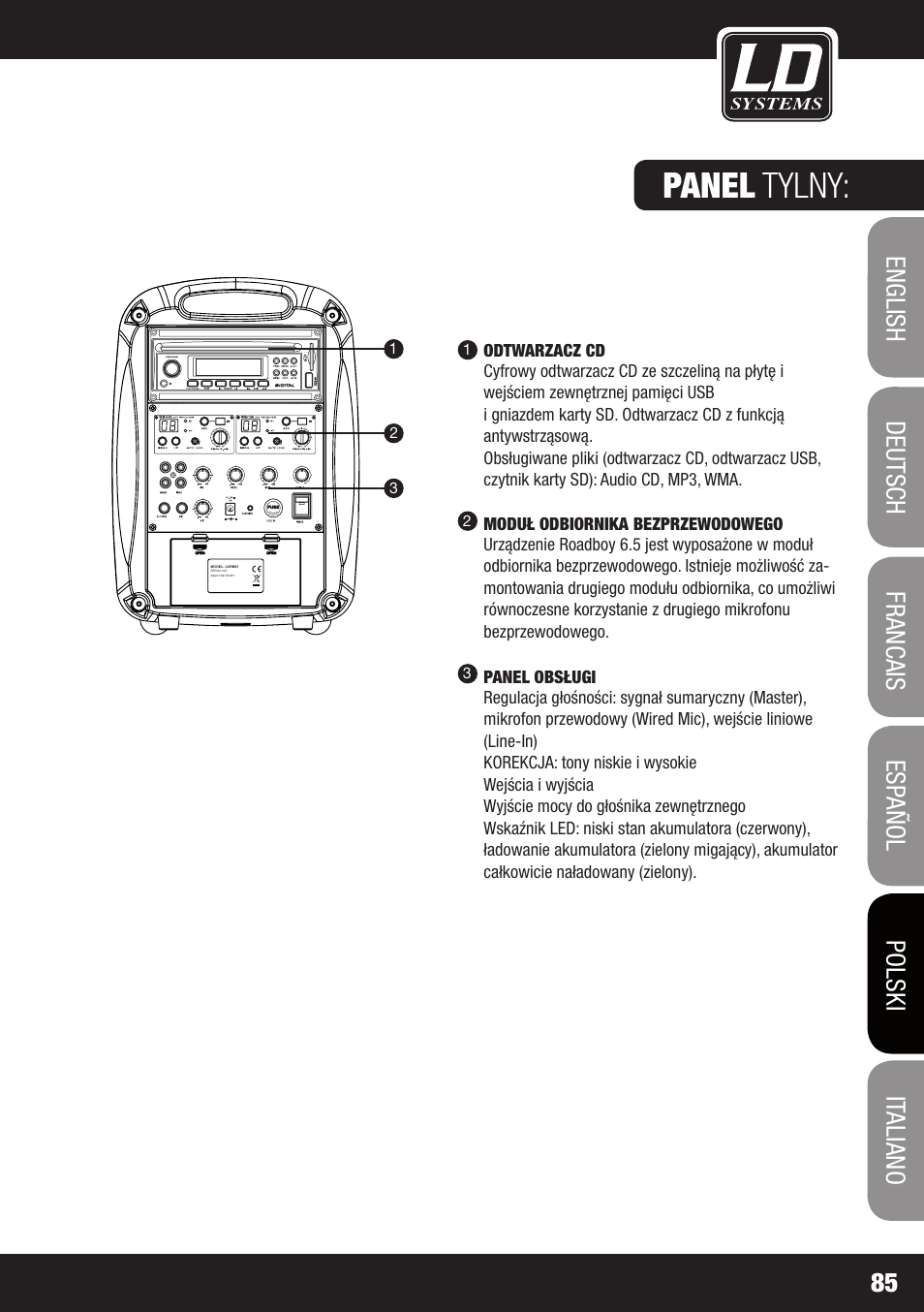 Panel tylny | Velleman LDRB65HS User Manual | Page 85 / 122
