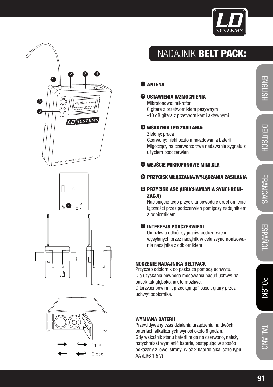 Nadajnik belt pack | Velleman LDRB65HS User Manual | Page 91 / 122