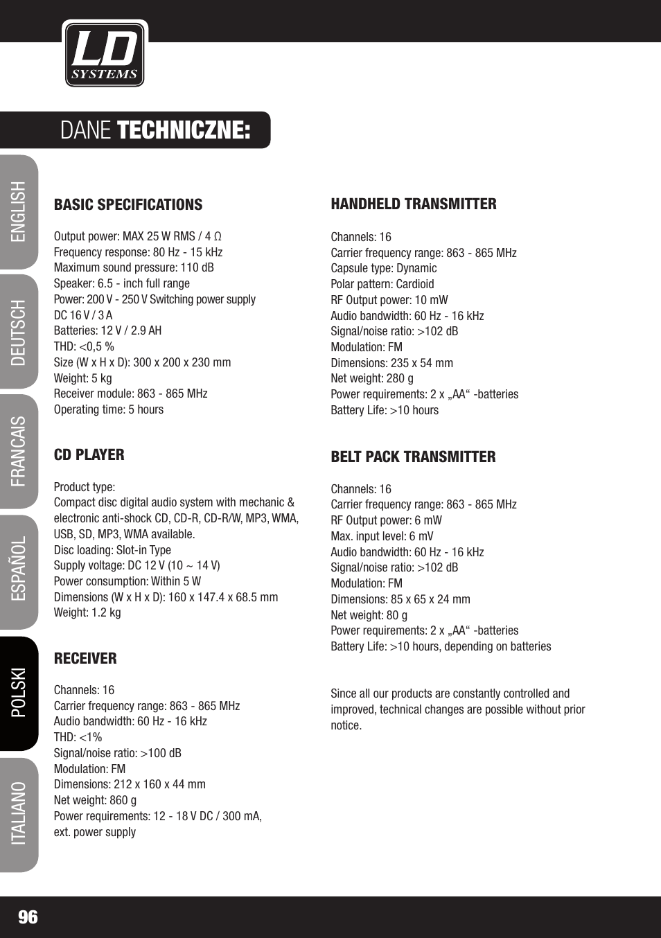 Dane techniczne | Velleman LDRB65HS User Manual | Page 96 / 122