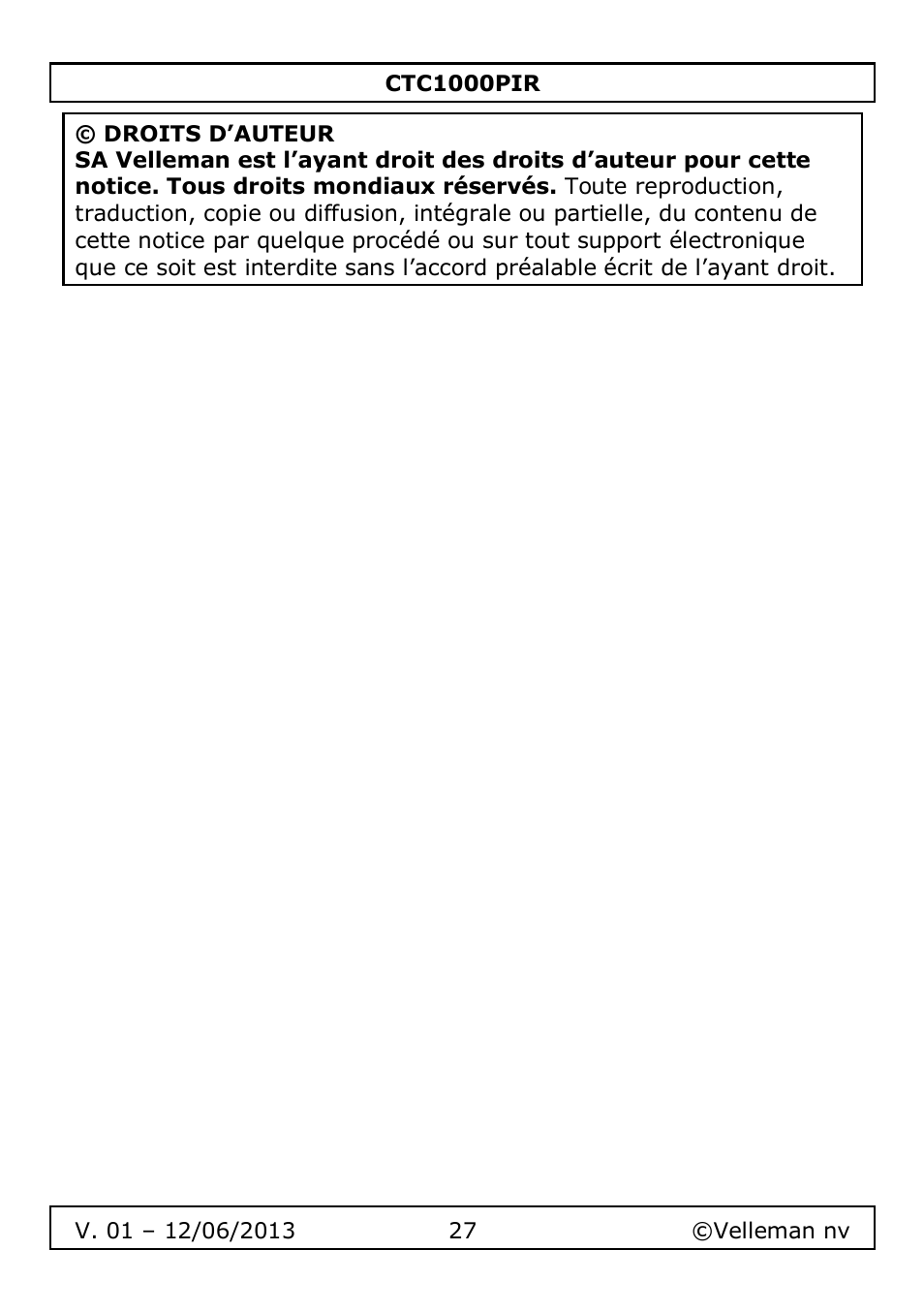 Velleman CTC1000PIR User Manual | Page 27 / 59