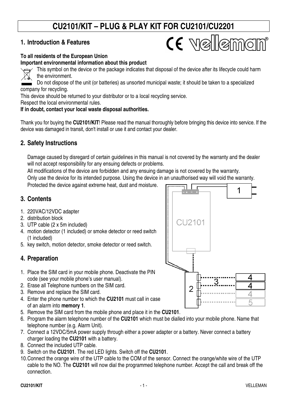 Velleman CU2101-KIT User Manual | 6 pages