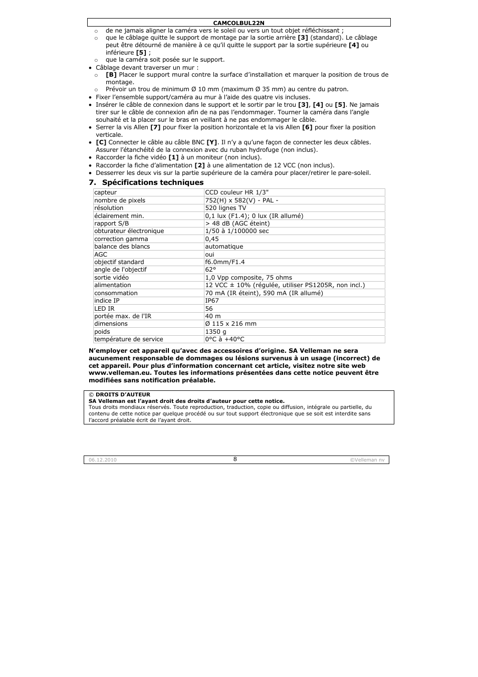 Velleman CAMCOLBUL22N User Manual | Page 8 / 14