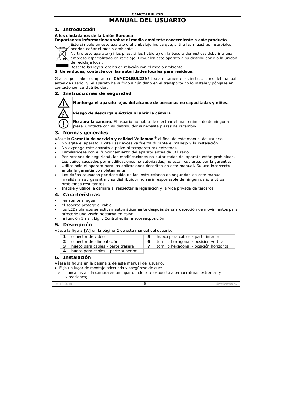 Nual del, L usuar | Velleman CAMCOLBUL22N User Manual | Page 9 / 14