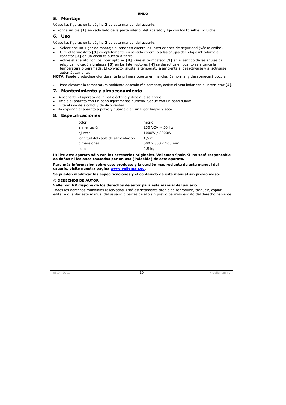 Velleman EHD2 User Manual | Page 10 / 16