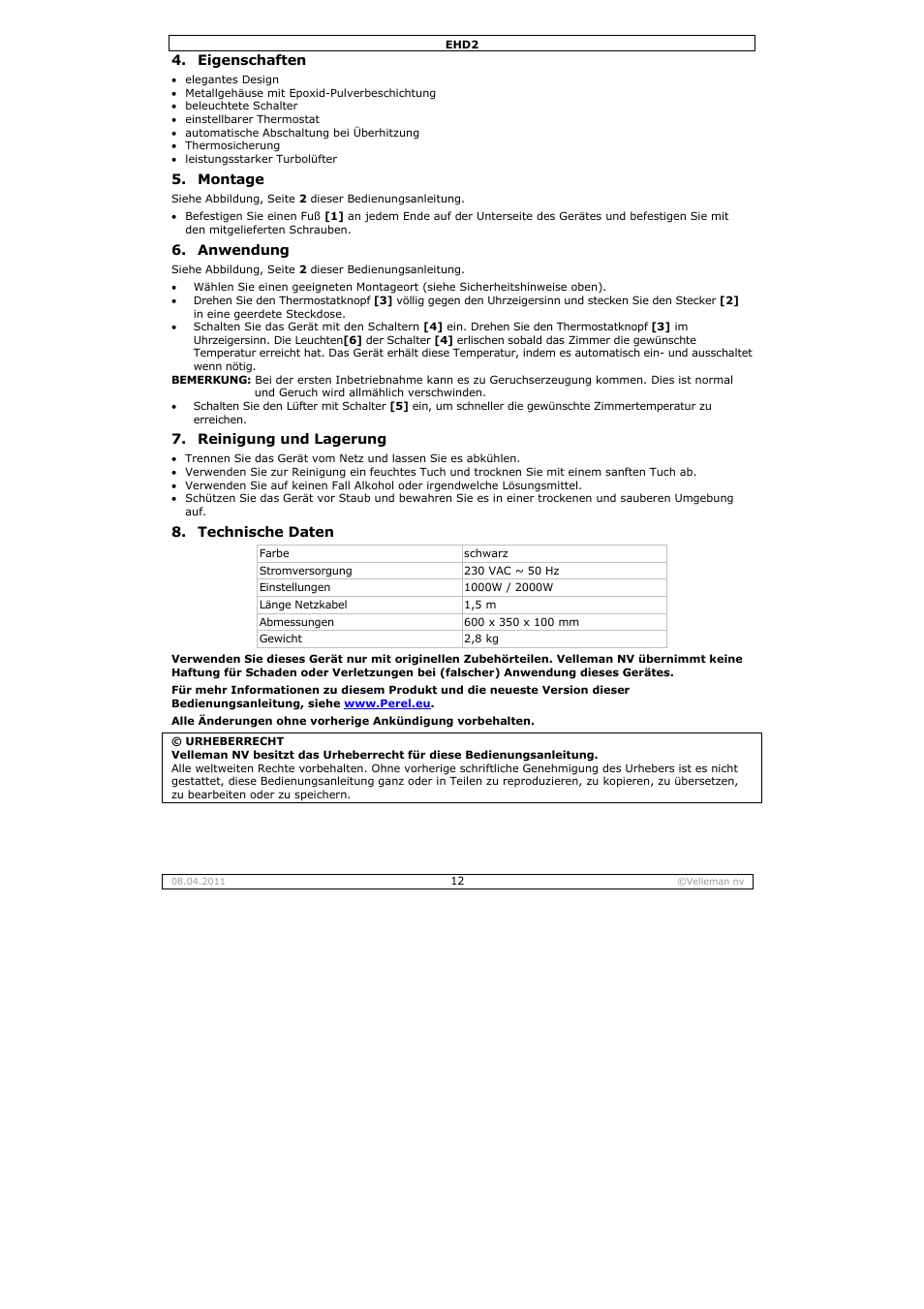 Velleman EHD2 User Manual | Page 12 / 16