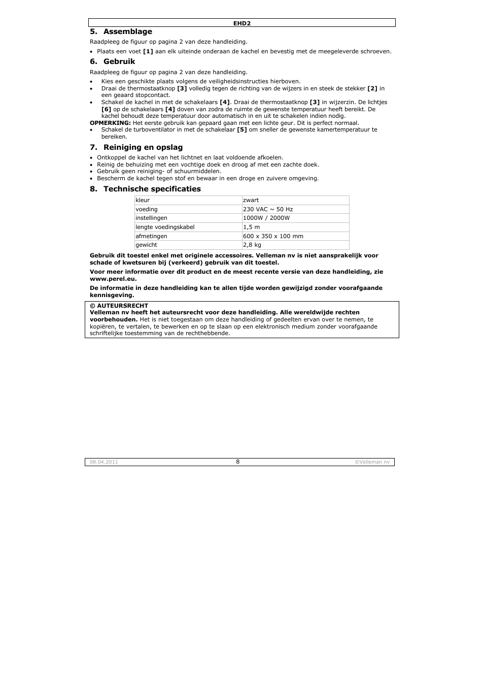 Velleman EHD2 User Manual | Page 8 / 16