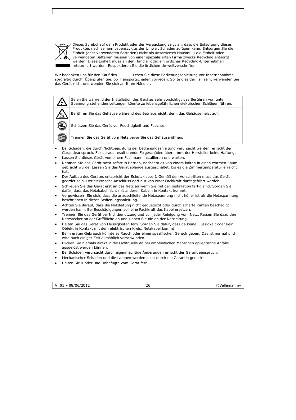 Bedienungsanleitung, Bedie, Enungs | Anleitu | Velleman LX301 User Manual | Page 26 / 34