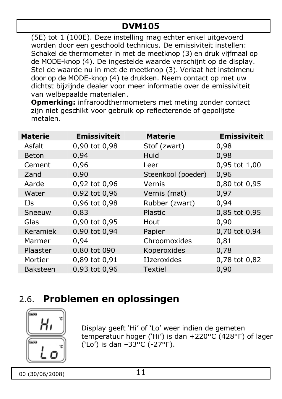 Problemen en oplossingen | Velleman DVM105 User Manual | Page 11 / 31