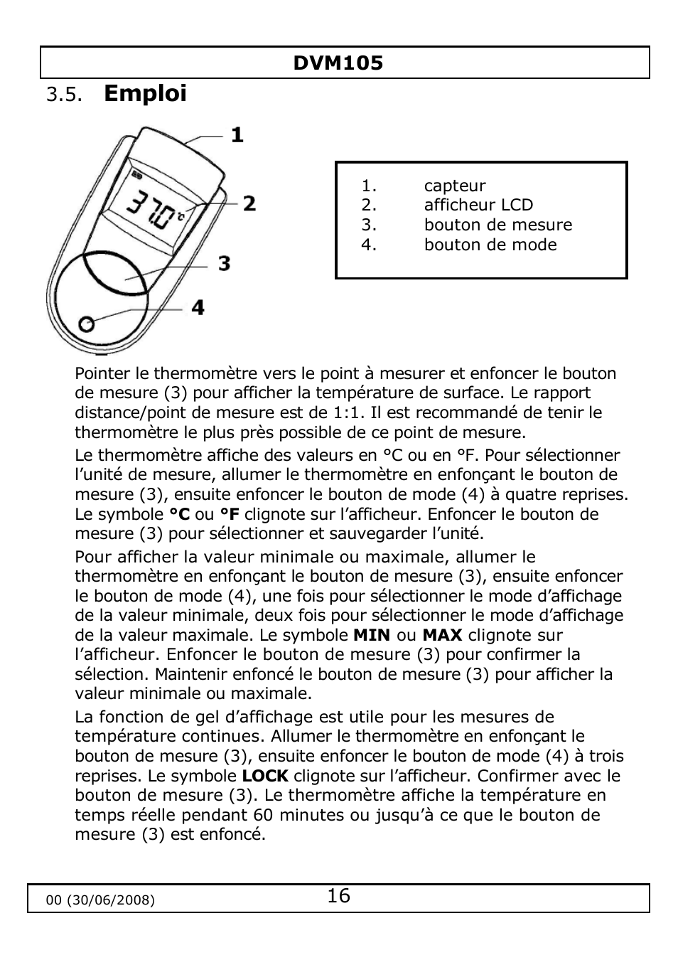 Emploi | Velleman DVM105 User Manual | Page 16 / 31