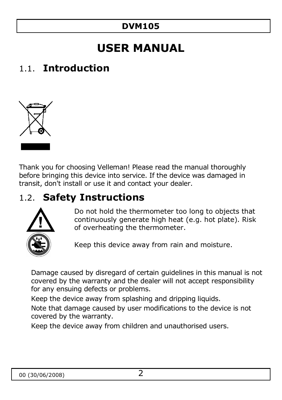 User manual | Velleman DVM105 User Manual | Page 2 / 31