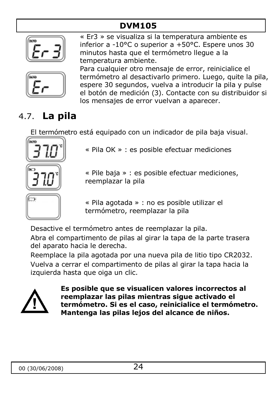 La pila | Velleman DVM105 User Manual | Page 24 / 31