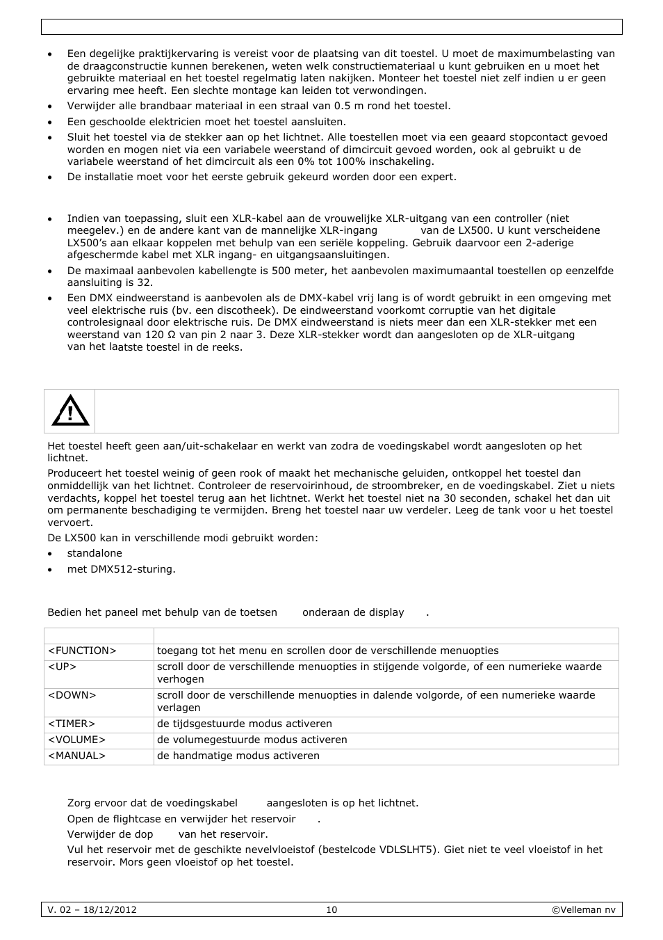 Gebr, Ruik | Velleman LX500 User Manual | Page 10 / 32