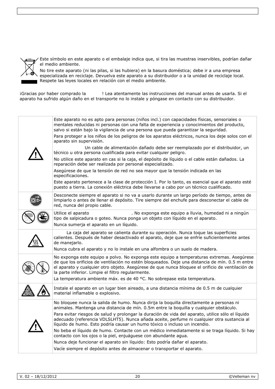 Manual del usuario, Anual, L del u | Usuar, Intro, Instr, Oducción, Ruccione, S de seg, Guridad | Velleman LX500 User Manual | Page 20 / 32