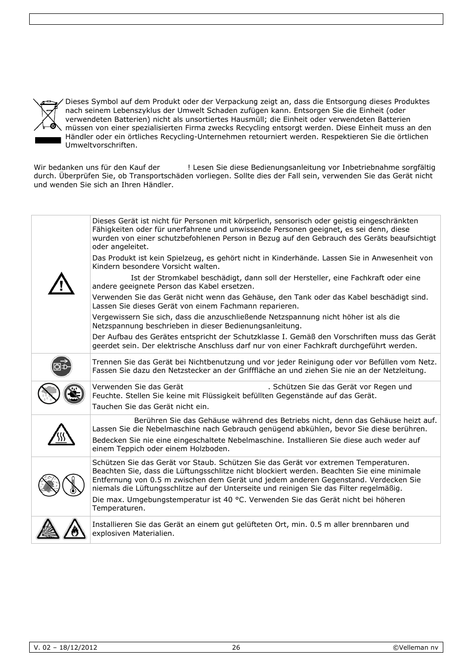 Bedienungsanleitung, Dienun, Ngsan | Nleitu, Einfü, Siche, Ührung, Erheitsh, Inweise | Velleman LX500 User Manual | Page 26 / 32