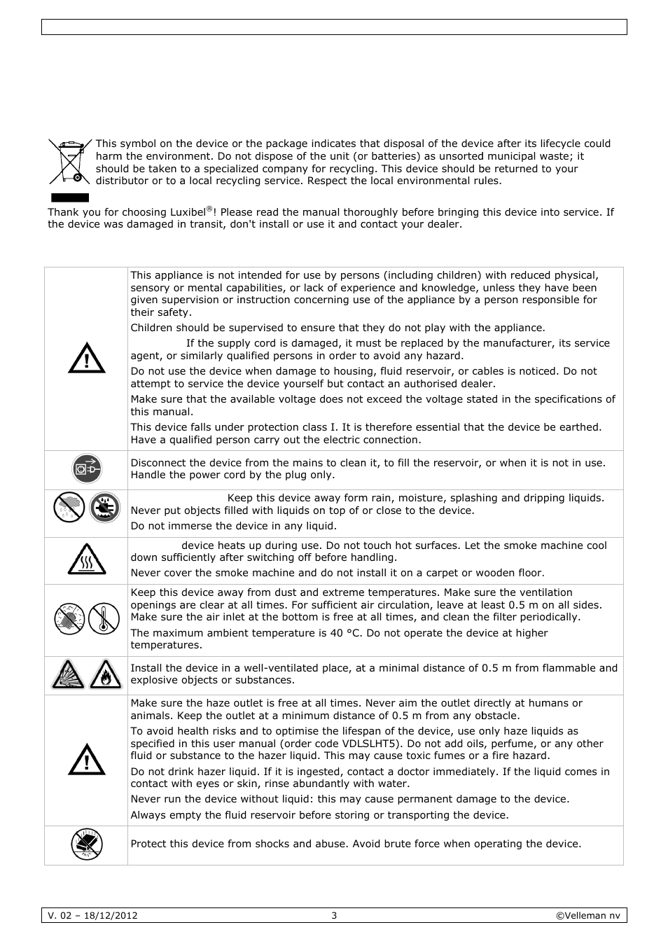 User manual, R man, Nual | Intro, Safet, Oduction, Ty instru, Uctions | Velleman LX500 User Manual | Page 3 / 32