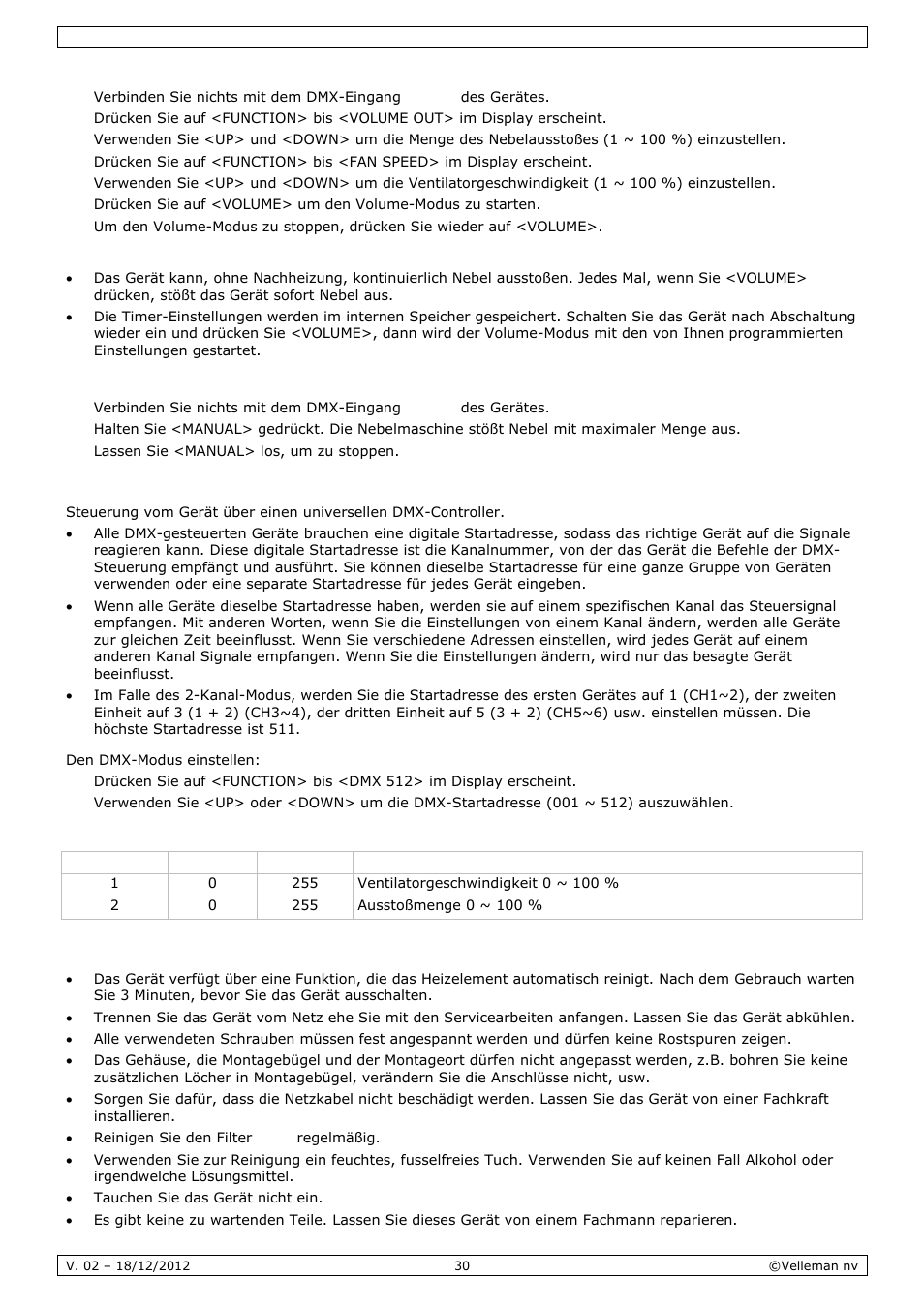 Reinigung und wartung | Velleman LX500 User Manual | Page 30 / 32