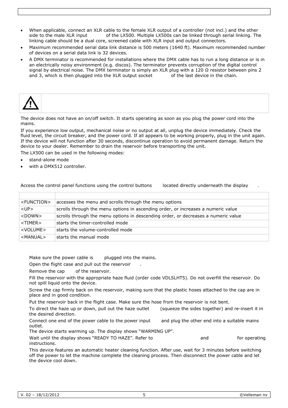 Oper, Ration | Velleman LX500 User Manual | Page 5 / 32