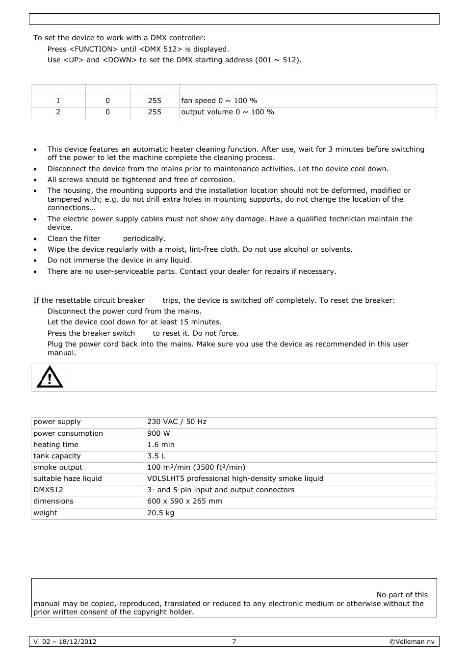 Clean, Tech, Ning and | Nical sp, D mainten, Ecificatio, Nance | Velleman LX500 User Manual | Page 7 / 32