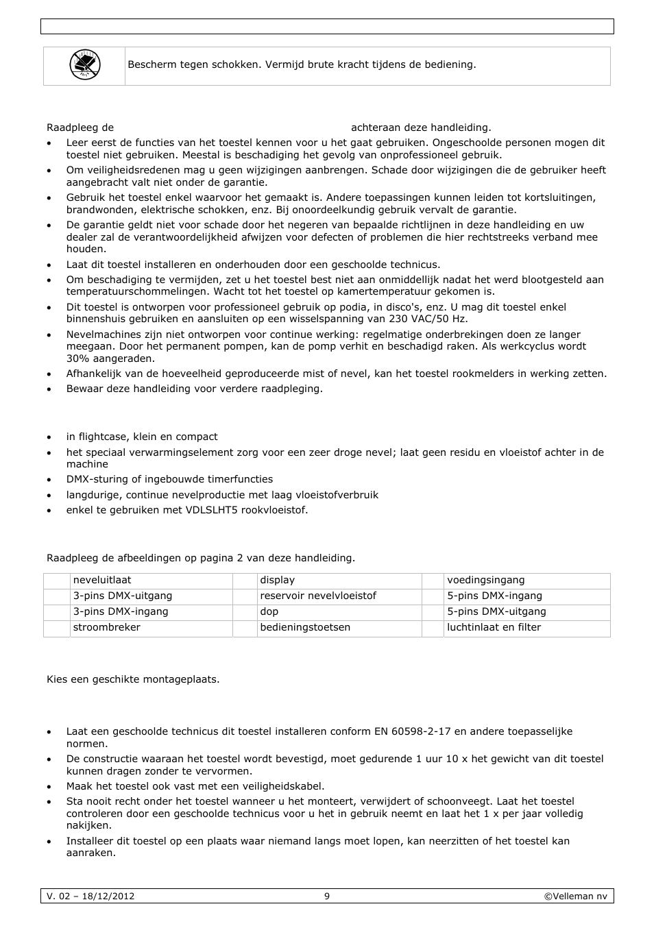 Algemene richtlijnen, Eigenschappen, Omschrijving | Installatie | Velleman LX500 User Manual | Page 9 / 32