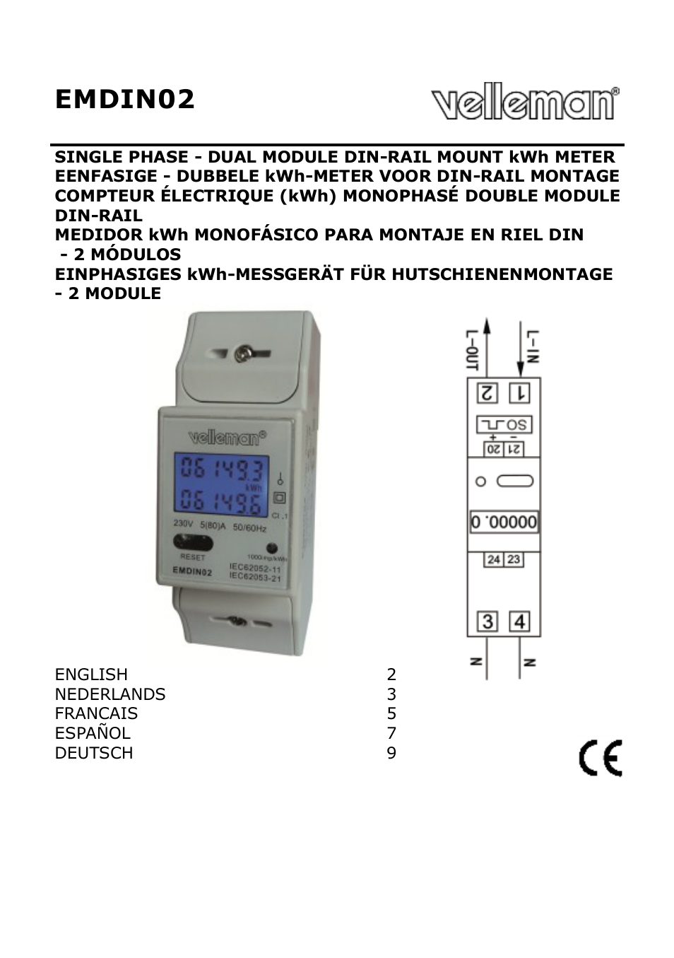 Velleman EMDIN02 User Manual | 16 pages