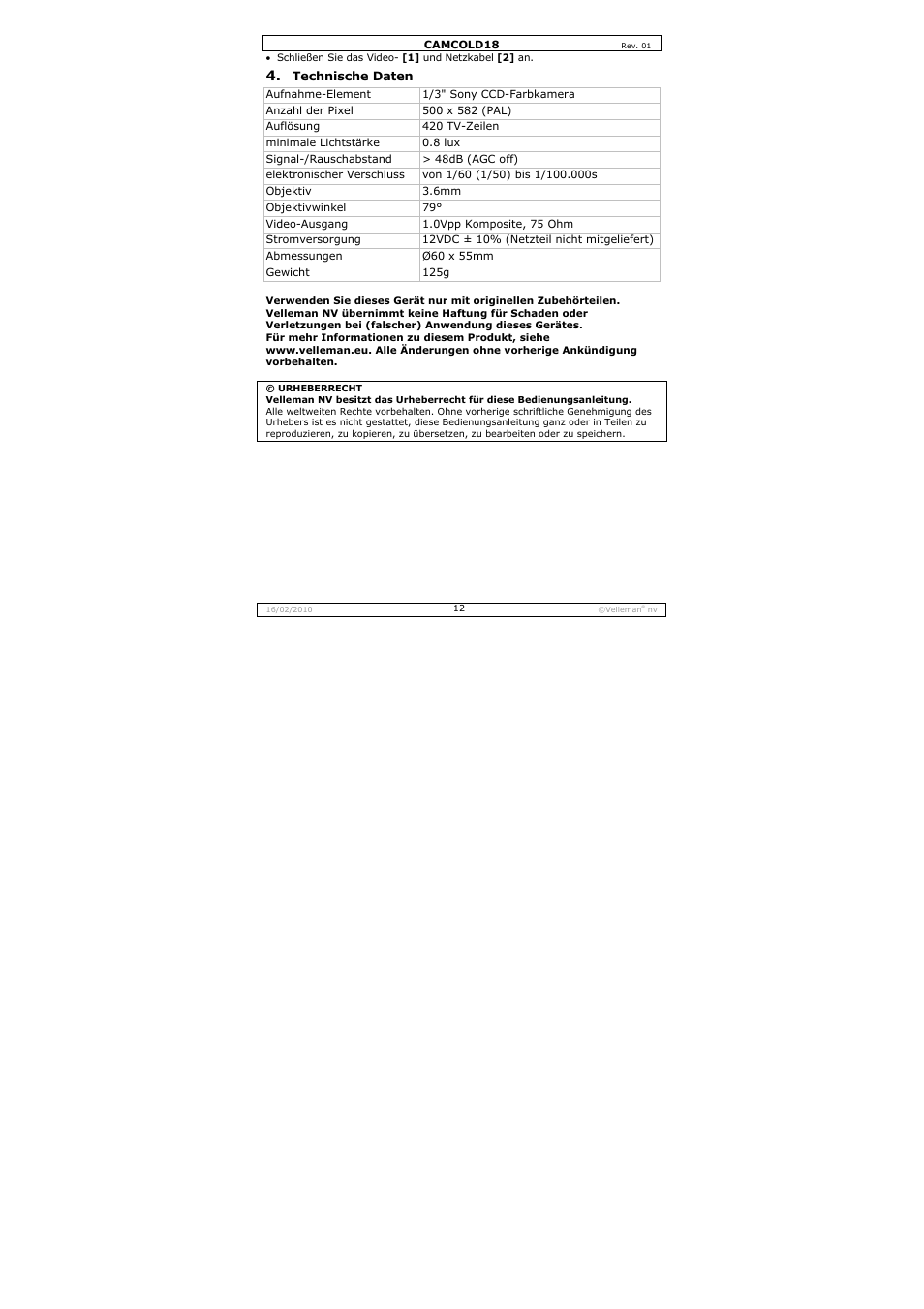 Velleman CAMCOLD18 User Manual | Page 12 / 16