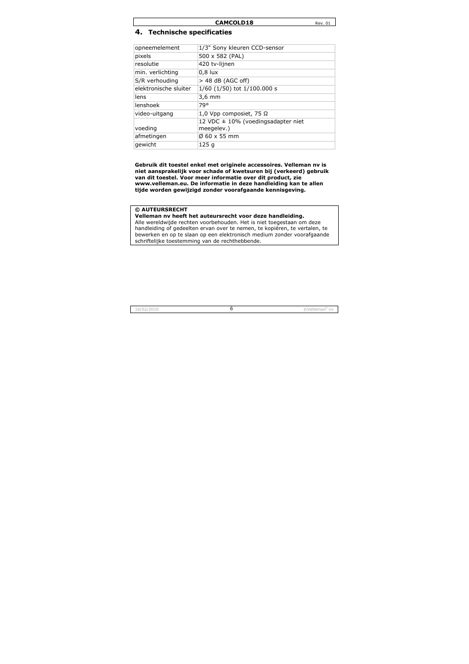 Velleman CAMCOLD18 User Manual | Page 6 / 16