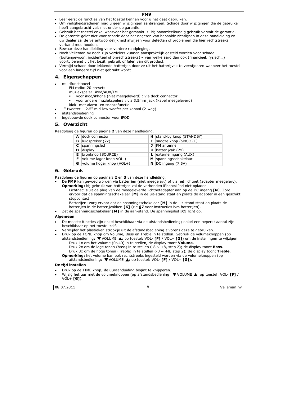 Velleman FM9 User Manual | Page 8 / 28