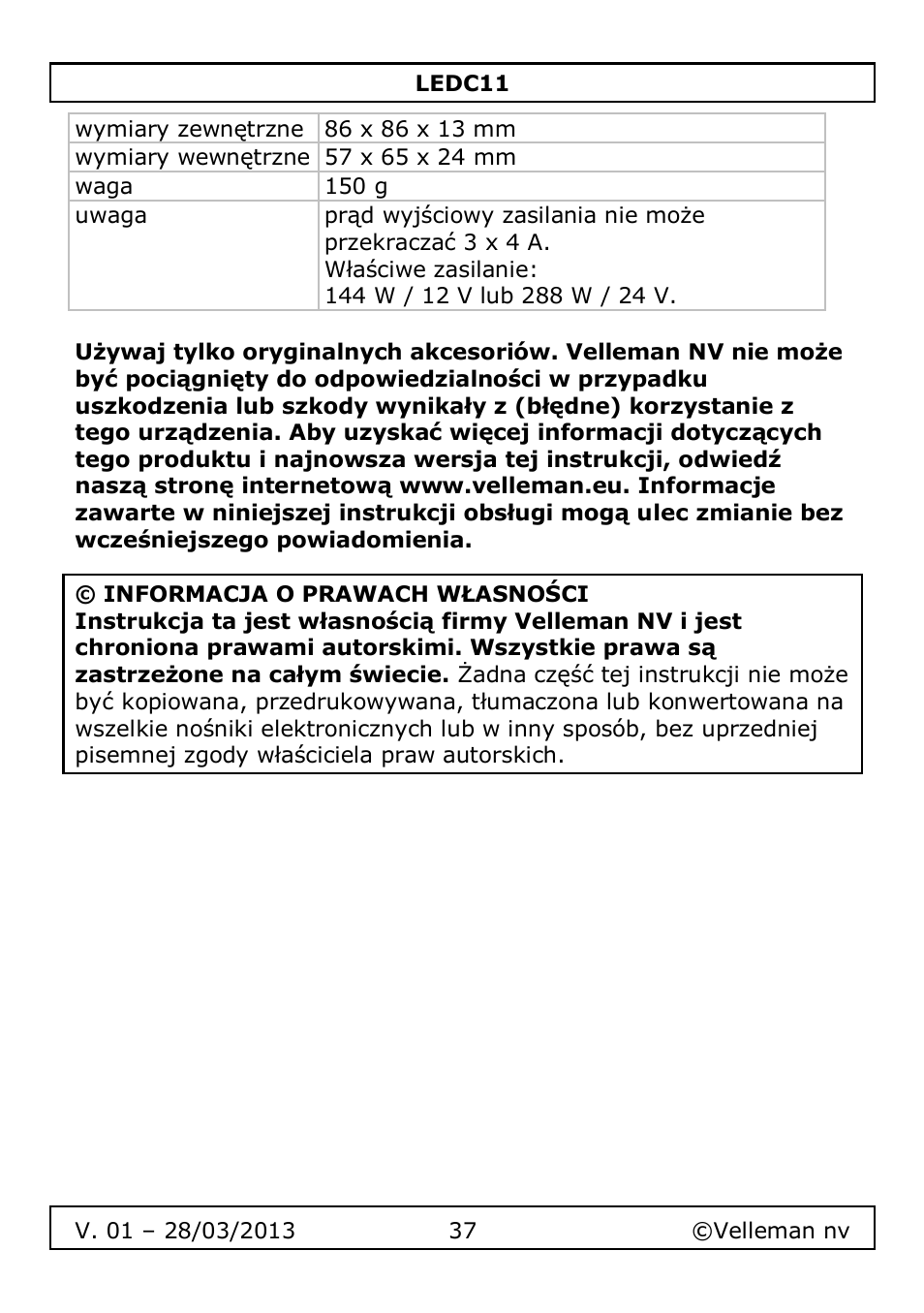 Velleman LEDC11 User Manual | Page 37 / 44