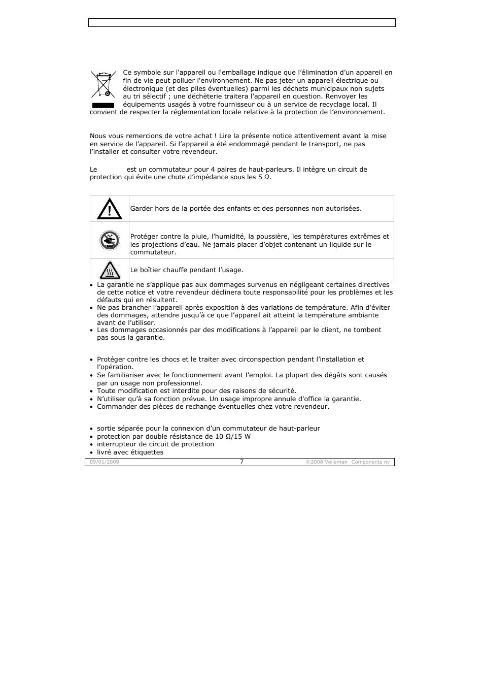 Notice d’emploi | Velleman ASS4 User Manual | Page 7 / 14