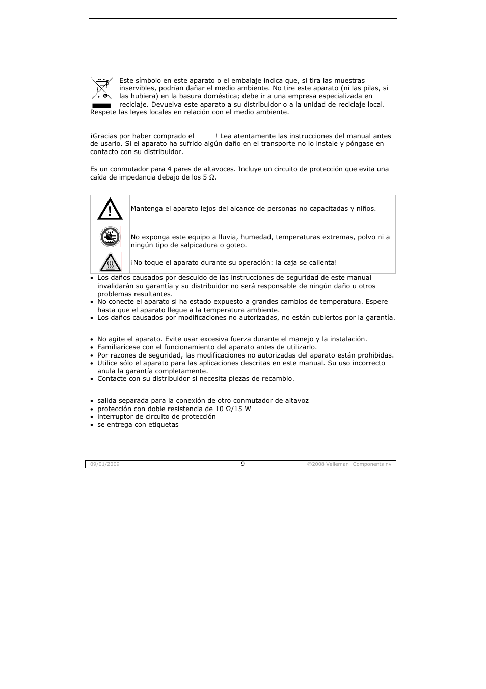 Manual del usuario | Velleman ASS4 User Manual | Page 9 / 14