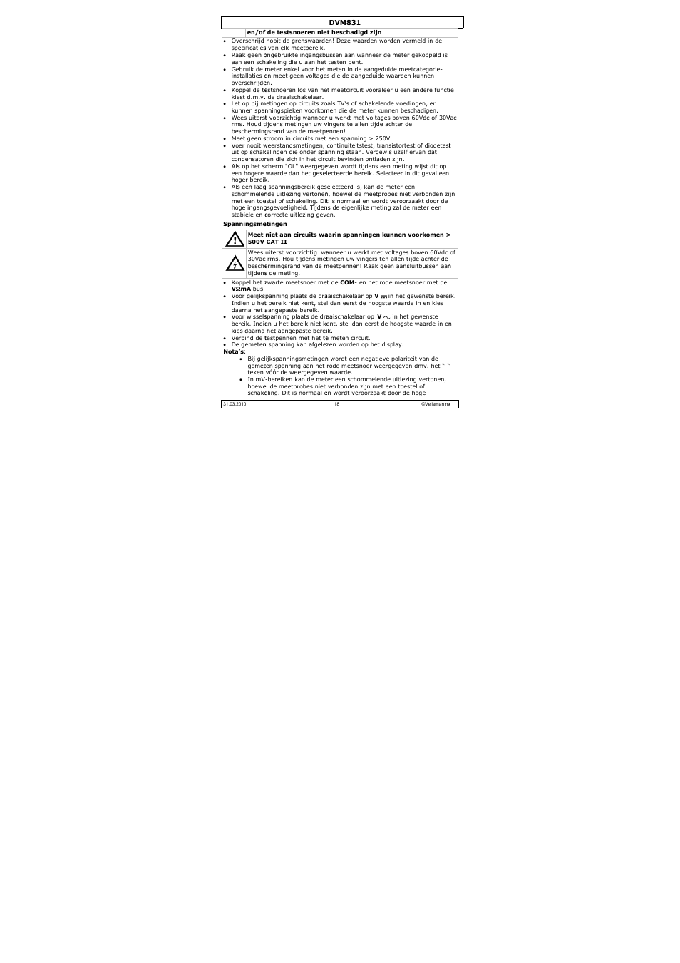 Velleman DVM831 User Manual | Page 18 / 60